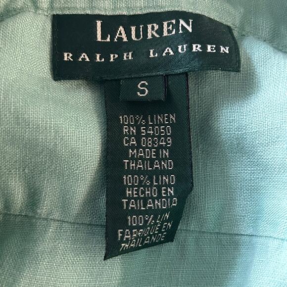 Lauren Ralph Lauren 100% Linen Button Down Shirt Green Size S - Picture 3 of 4